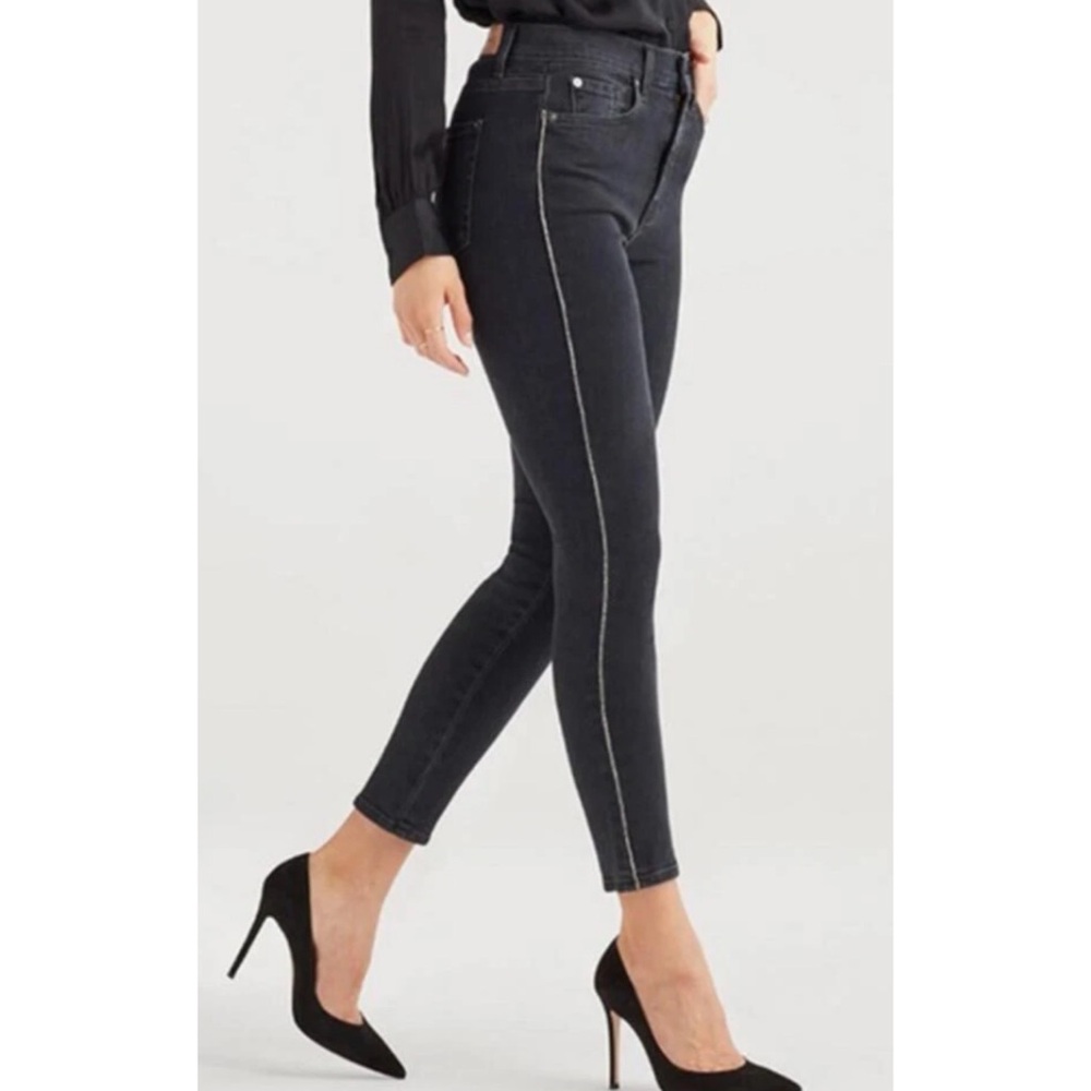 7 For All Mankind the high waist ankle skinny black jeans with piping on outseam